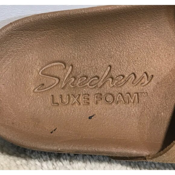 Skechers Sandals Luxe Foam Women Size 6 Tan Double Strap Slide Adjustable Buckle - Picture 4 of 12
